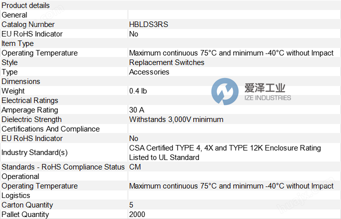 HUBBELL隔离开关HBLDS3RS