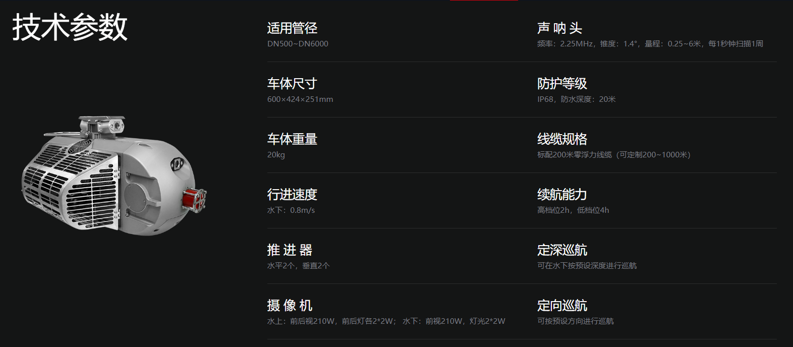 动力管道声呐检测机器人